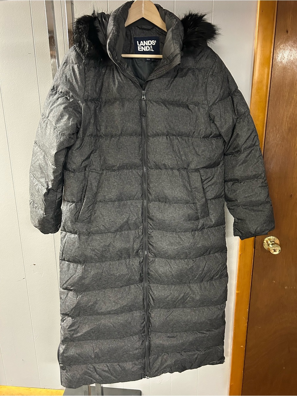 Lands End Max 600 HyperDry Down Long Puffer BRAND NEW water resistant Large